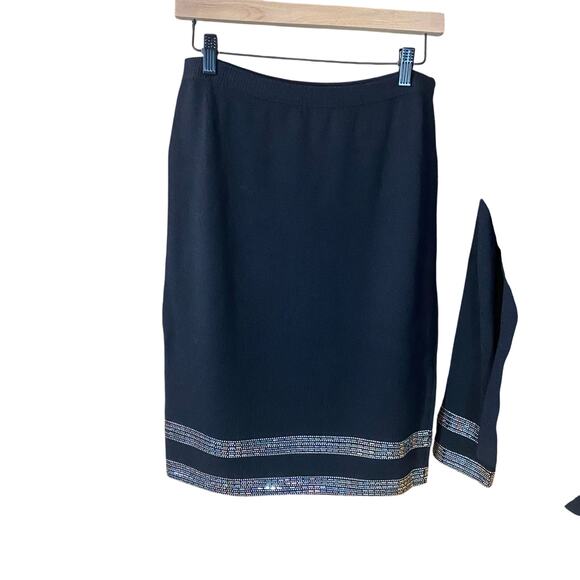 St. John by Marie Gray Santana Knit Embellished Skirt Suit Black Size 8 USA - Picture 10 of 11